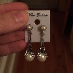 Eiffel Tower pearl drop earrings